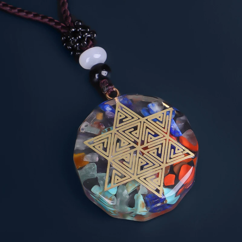 Geometry Chakra Energy Natural Stone Necklace Orgonite Pendant Sri Yantra Necklace Sacred Meditation Jewelry