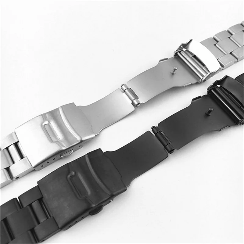 Solid Curved End 22mm 18 20mm Stainless Steel Watch Band Silver Black Matte Metal Strap Bracelet Women Men Watchbands with Pins