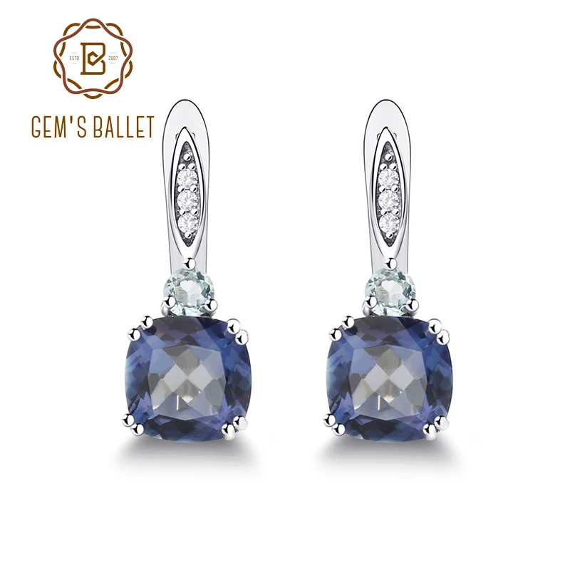 Klejnot balet 4.44Ct naturalny iolit niebieski Mystic kwarcowy niebo niebieski Topaz klipsy 925 srebro Fine Jewelry dla kobiet