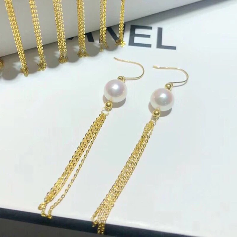 

Sinya Au750 18k Gold Tassel Hoop Earring with Natural Round Pearls Fashion Design Jewelry for Women Ladies Mum Best Gift