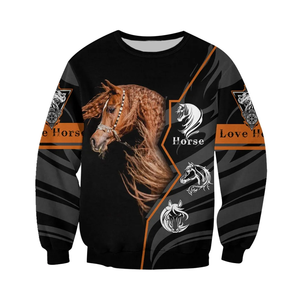New Design Animal Horse Black Hoodies Love Horse 3D Printed Hooded Sweatshirt Harajuku Unisex Casual Jacket Pullover