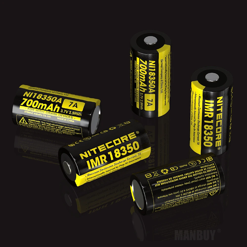 Nitecore 18350 IMR18350 3.7V 7A 700mAh Rechargeable Li-ion Battery x2 Pieces + Free Gift Flashlight Outdoor Cheap Torch