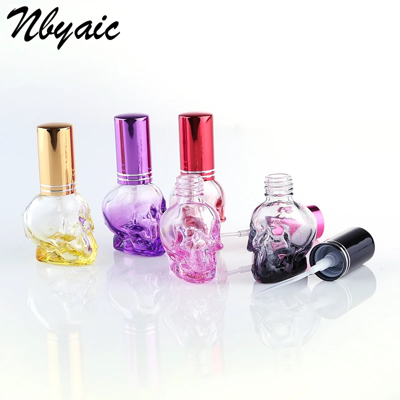 Nbyaic 1pcs garrafa de perfume 8ml cor crânio spray garrafa de vidro sub-pacote garrafa de perfume viagem portátil imprensa spray garrafa vazia