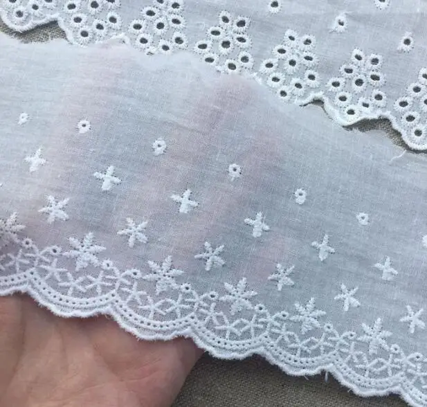 HOT Cotton Embroidered White Flower Lace Fabric Dubai Wide Sewing DIY Trim Wedding Applique Ribbon Collar Cloth Guipure Decor