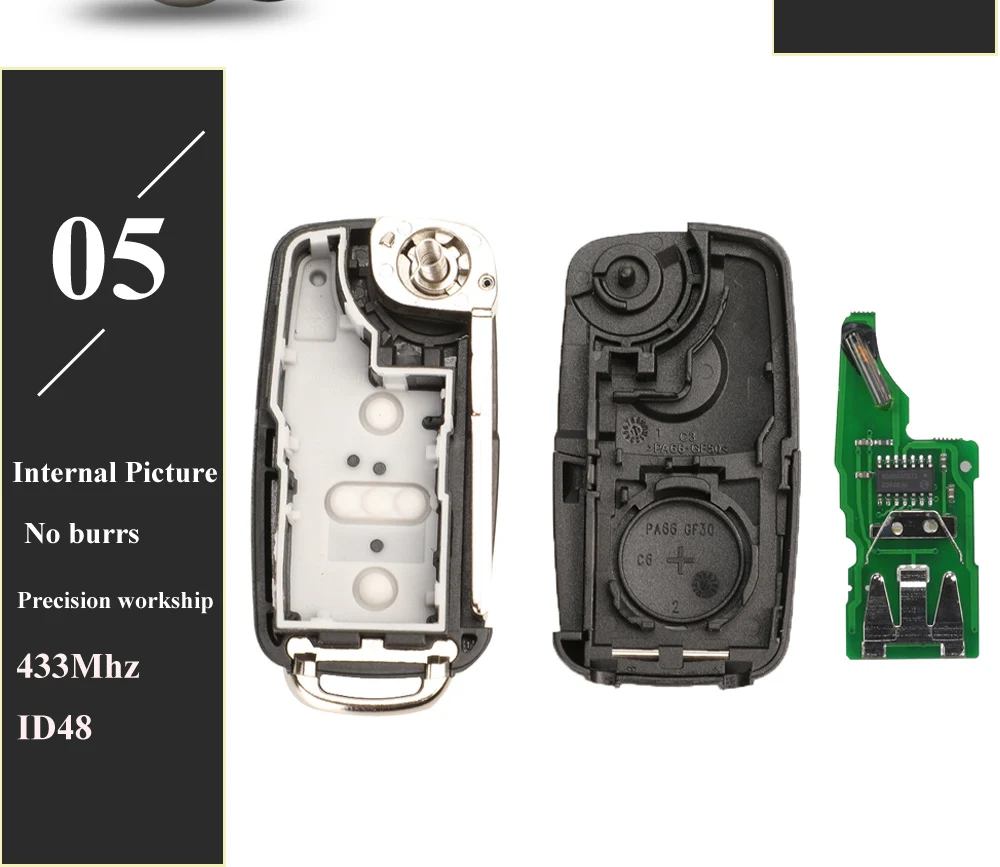 Jingyuqin 2 Tasten Flip Remote Auto schlüssel 7E0837202AD 434MHz für VOLKSWAGEN VW Amarok Transporter 2011-2016 ID48 chip 5K0 837202AD – Detail 10