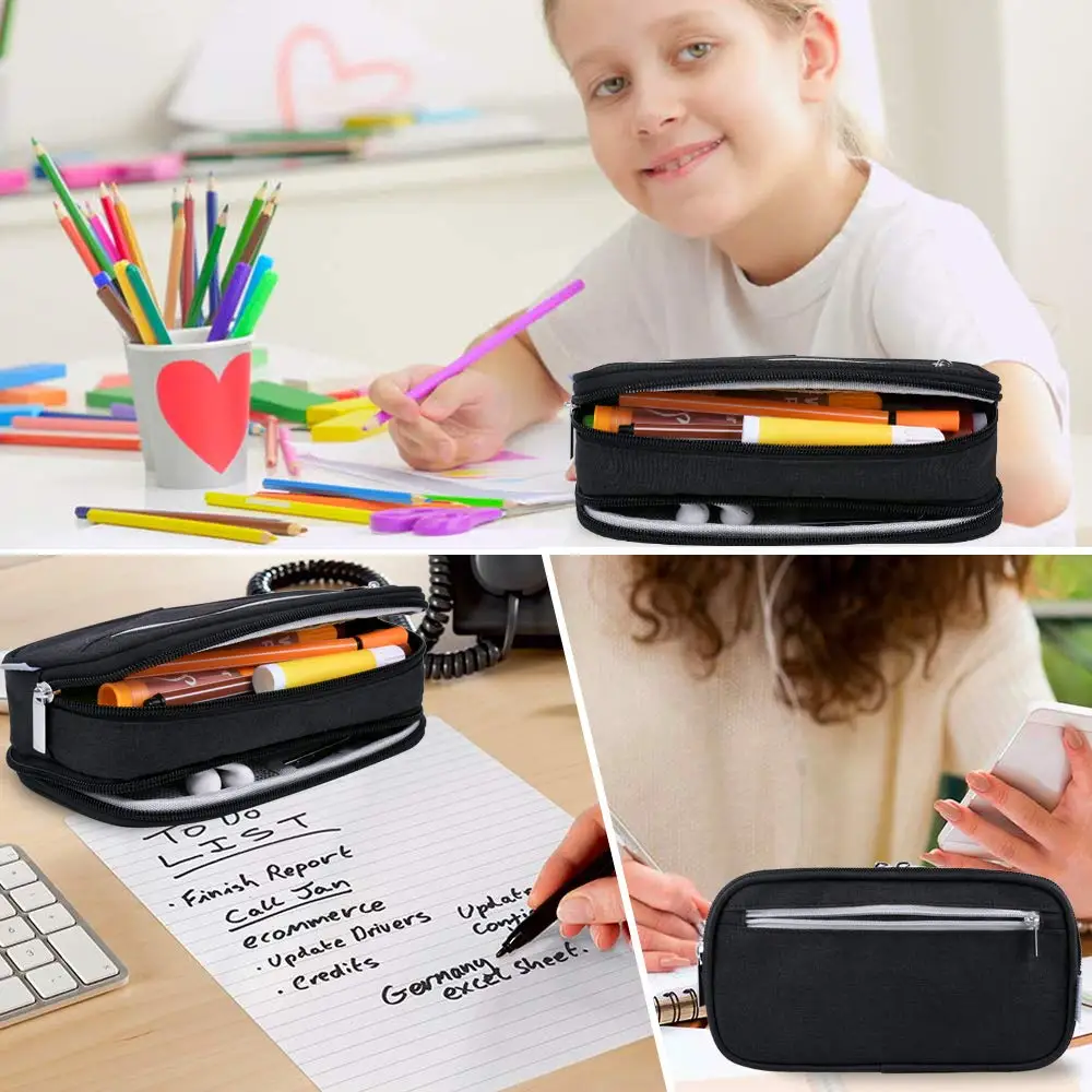 Korean Big Pensil Case Portable Oxford Lucu Pensil Kotak Berlapis Ganda Anak-anak Penyimpanan Pena Tas Sekolah Estuche Escolar