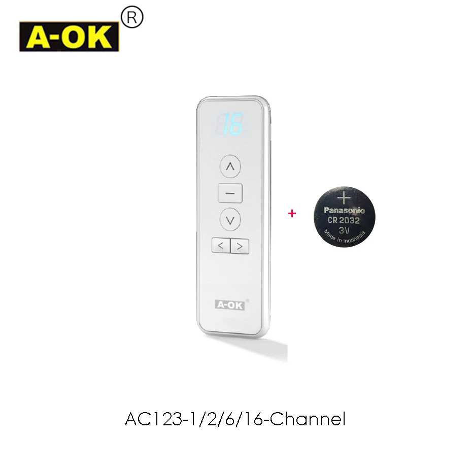 Original A-OK RF433 Remote Controller AC123-1/2/6/16 Channel for A-OK RF433 Curtain Motor and RF433 Tubular Motor,with battery