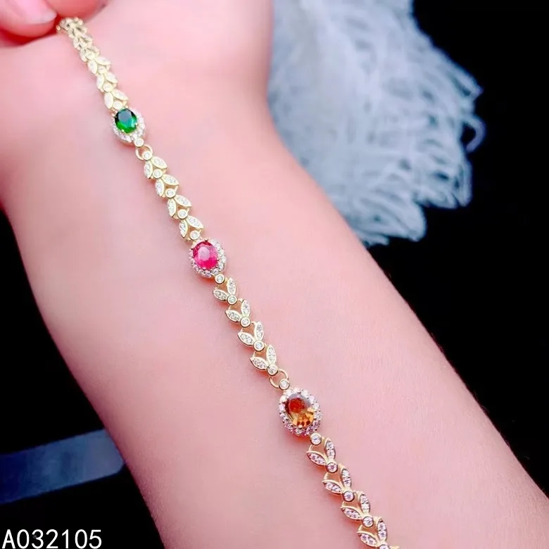 KJJEAXCMY fine jewelry 925 sterling silver inlaid Natural tourmaline women fresh elegant plant OL style gem hand bracelet suppor