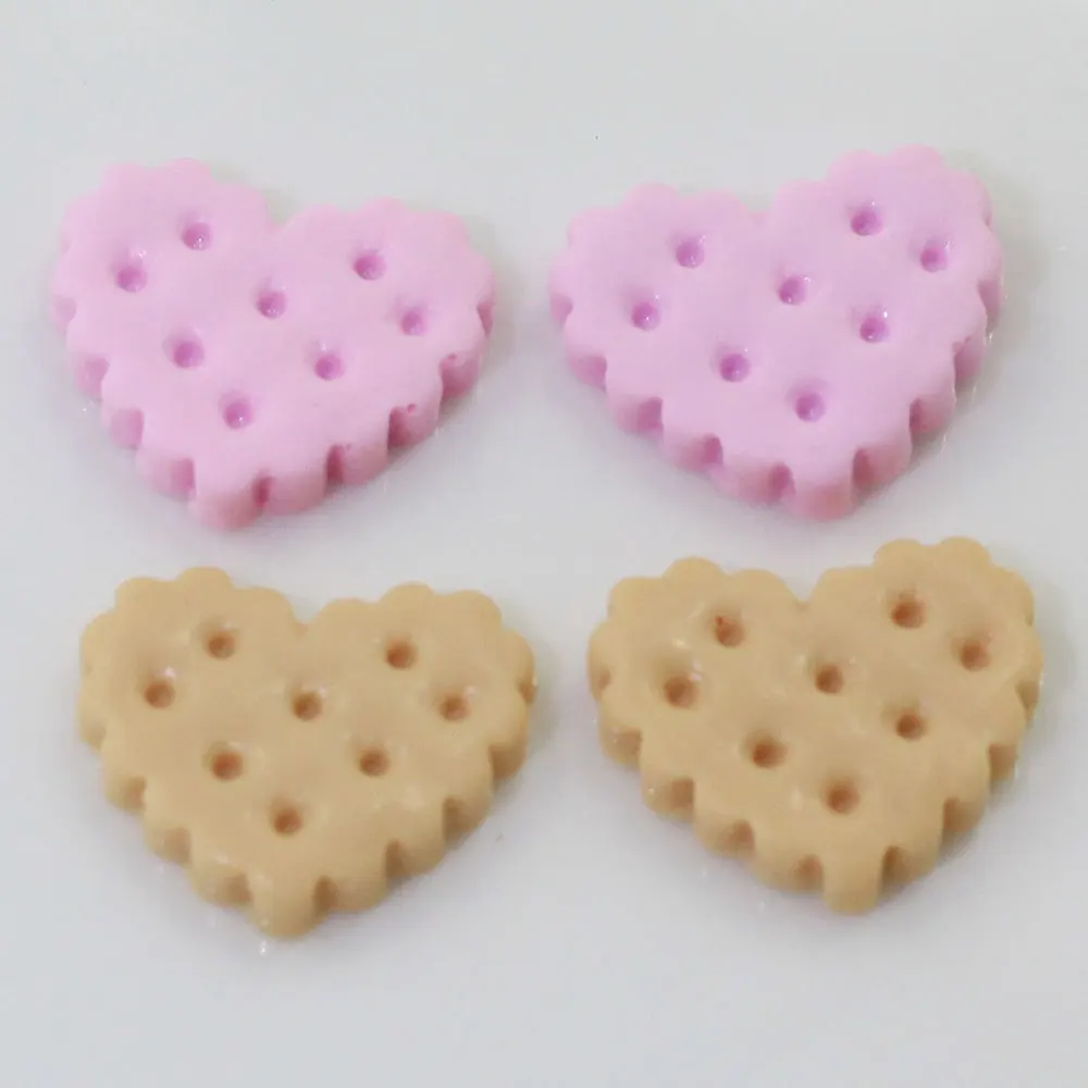 Kawaii Biscuit in Heart Shaped Resin Cabochons, DIY Flatback, Purple and Brown Color, Craft Accessories, 100 PCs, 50PCs