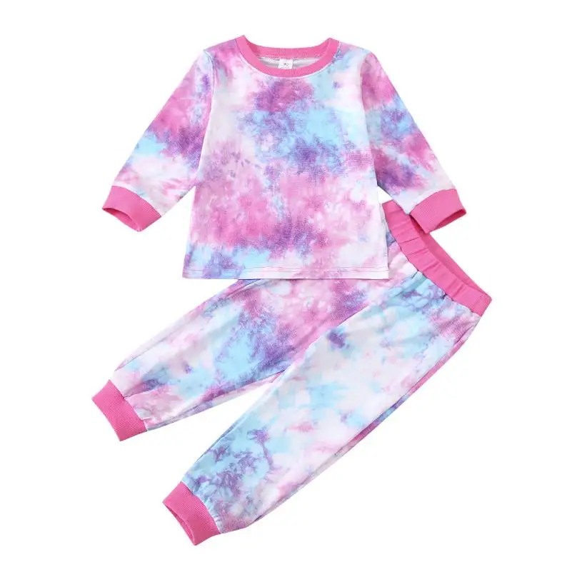 

2020 New Spring AutumnTie-dye Children Wear Set Toddler Baby Girls Long Sleeve T-shirt + Elastic Waist Trousers Boy Casual Suit