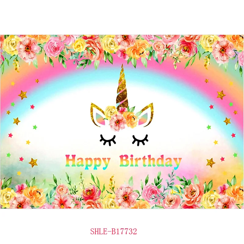 ZHISUXI Unicorn Birthday Banner Glitter Rainbow Photography Backdrops for Baby Party Photographic Backgrounds 210519BB-02