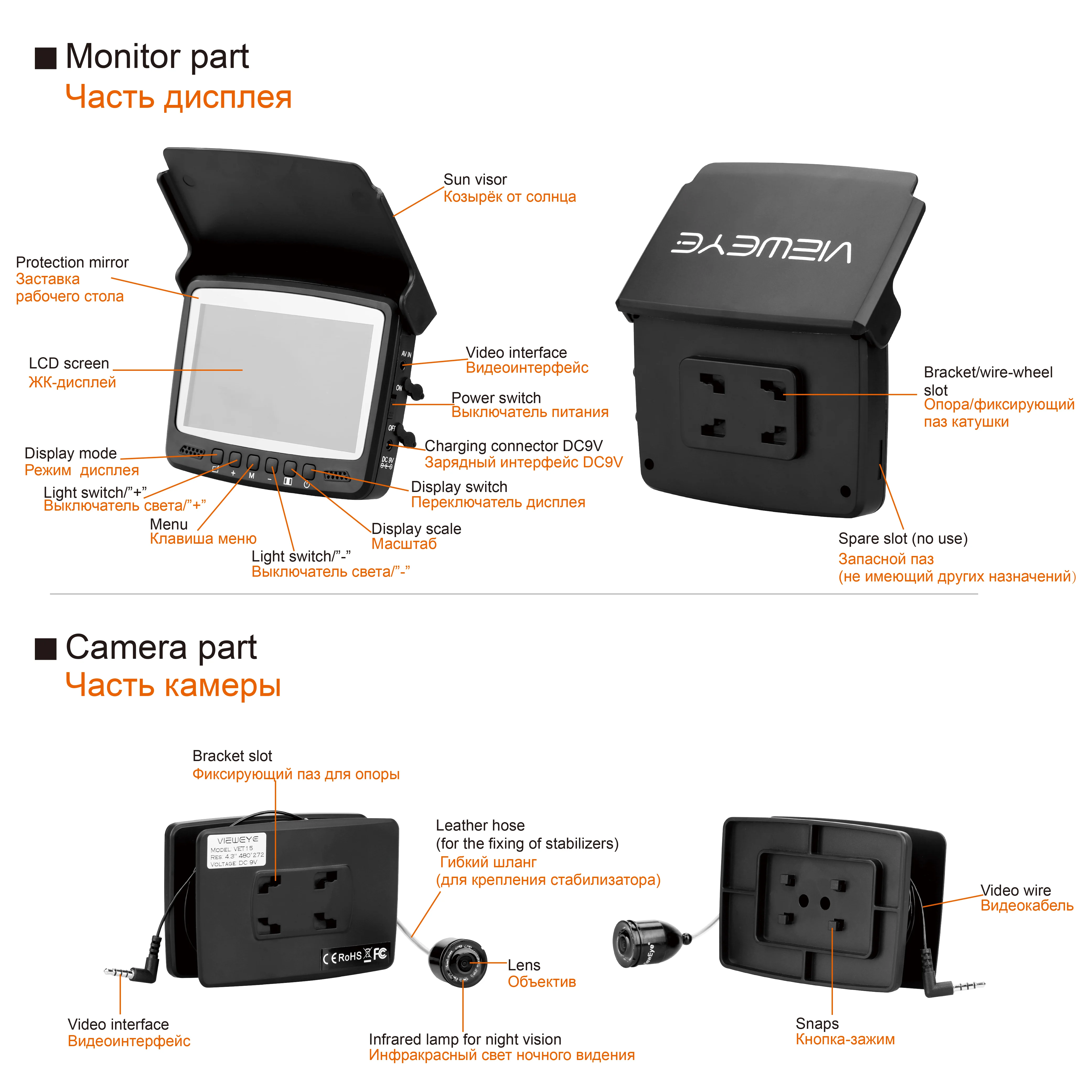 Imagem -04 - Localizador de Peixes de Vídeo 4.3 Polegada Ips Lcd Monitor Câmera Kit para o Inverno Subaquático Pesca no Gelo Manual Backlight Menino Presente Masculino Novo