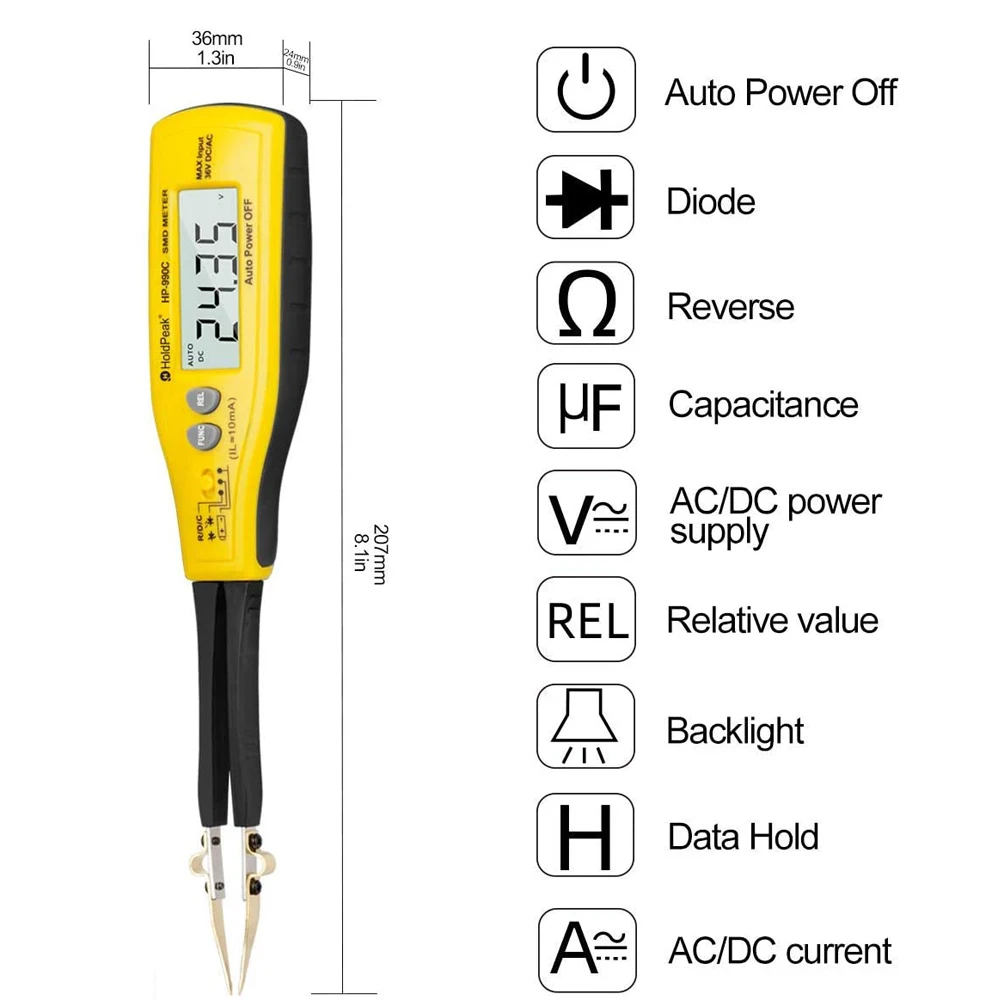 Probador inteligente SMD 990C, multímetro Digital, diodo RC, condensador de resistencia de rango automático, probador de batería con caja de