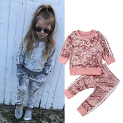 Children's Clothes Set Toddler Kids Baby Girl Velvet Top Sweatshirt Tracksuit Pants Outfits Clothes Set sport set girls 2pc