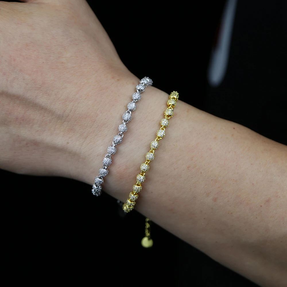 Gold Silver Color 5mm Round Ball Miami Cuban Bracelet Micro Paved Cubic Zircon Cuban Bracelet Mens Women Hip Hop Jewelry view 5