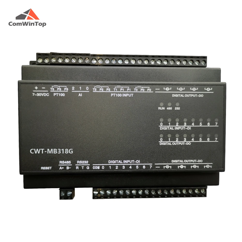 CWT-MB318G-Módulo de adquisición 4PT, 3AI, 8DI, 8DO, PT100, RS485, RS232, Ethernet, Modbus, Rtu, Tcp, Io