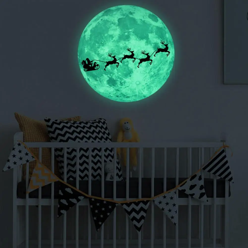 1 Pcs 30cm High Brightness Luminous Moon Wall Sticker Self Adhesive Cartoon Pattern Pvc 3d Moon Shaped Luminous Sticker For Home