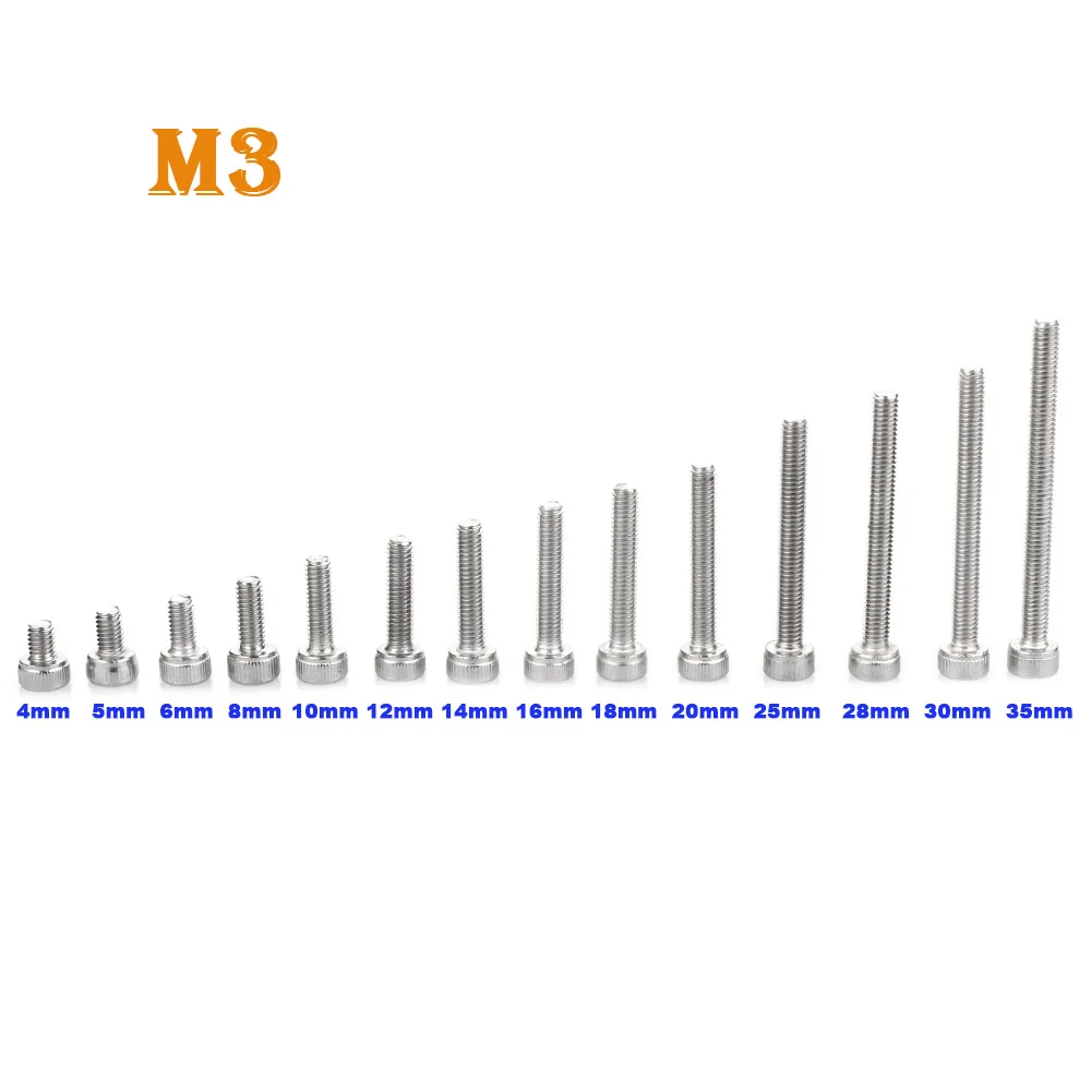 120/180/280Pcs Head Screw Hexagon Socket Head Cap Screws A2-70304Stainless Steel DIN912 M3 M4 M5 M6 M8  hex socket screw Kit Set