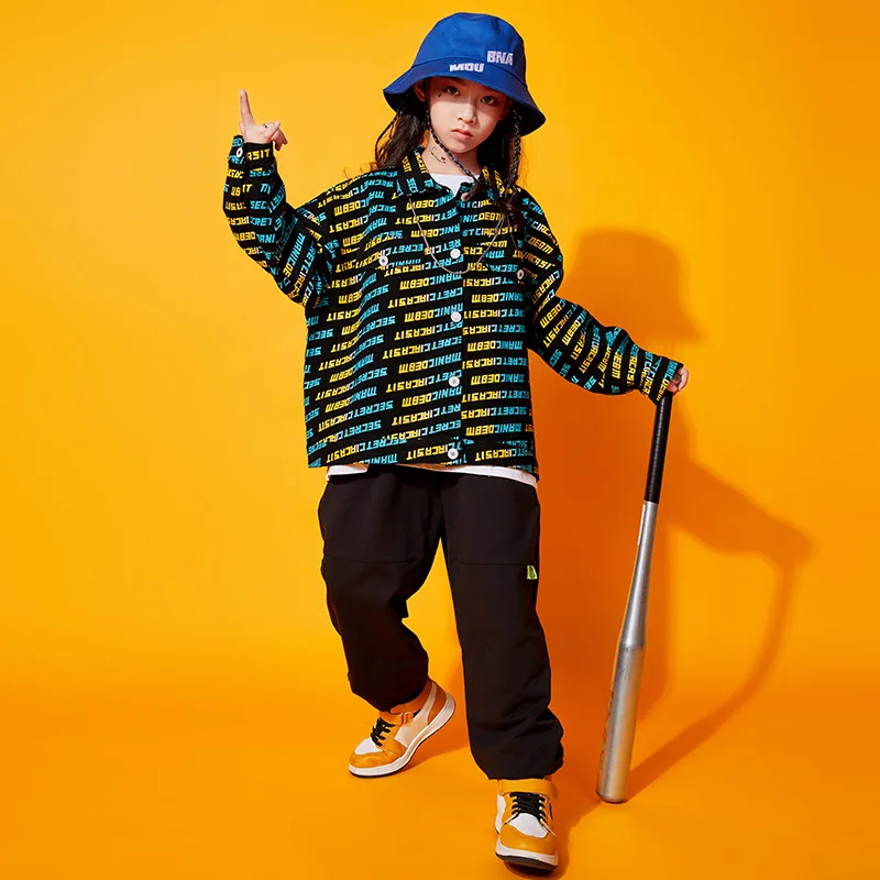 Vêtements Hip Hop pour enfants, veste avec lettres imprimées, manteau supérieur, t-shirt surdimensionné, pantalon Streetwear pour filles et garçons, Costume de Jazz et de danse