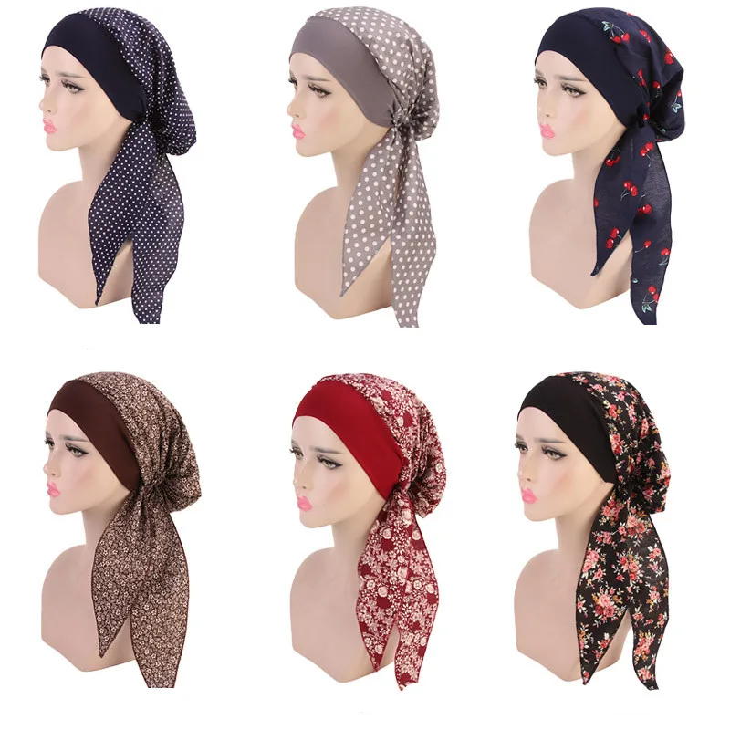 Women Cotton Breathe Hat New Printed Women's Winter Turban Hat Elastic Cloth Head Cap Ladies Hair Accessories Muslim Scarf Ca