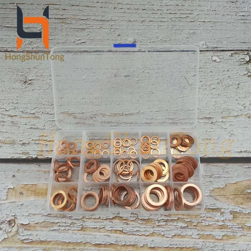 150PCS Copper Washer Gasket Nut and Bolt Set Flat Ring Seal Assortment Kit M5 M6 M8 M10 M12 M14 M16 M18 for Sump Plugs Water