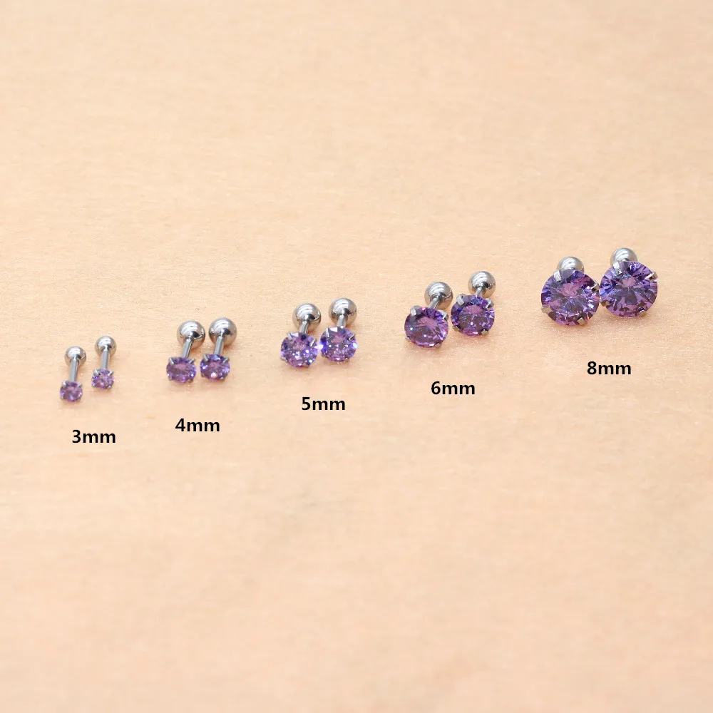 Lila AAA Zirkon Ohrstecker mit Schraubverschluss 316L Edelstahl 1,2x6mm Nadel Hypoallergener Schmuckzubehör – Detail 2