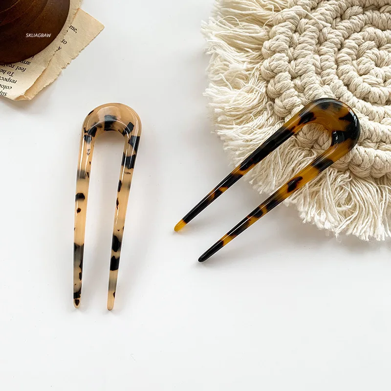 Japan Hairpin Women Hair Sticks Simplicity Elegant U-shaped Leopard Print Hair Sticks Hairpins Girls Hair Clips Hair Accessories