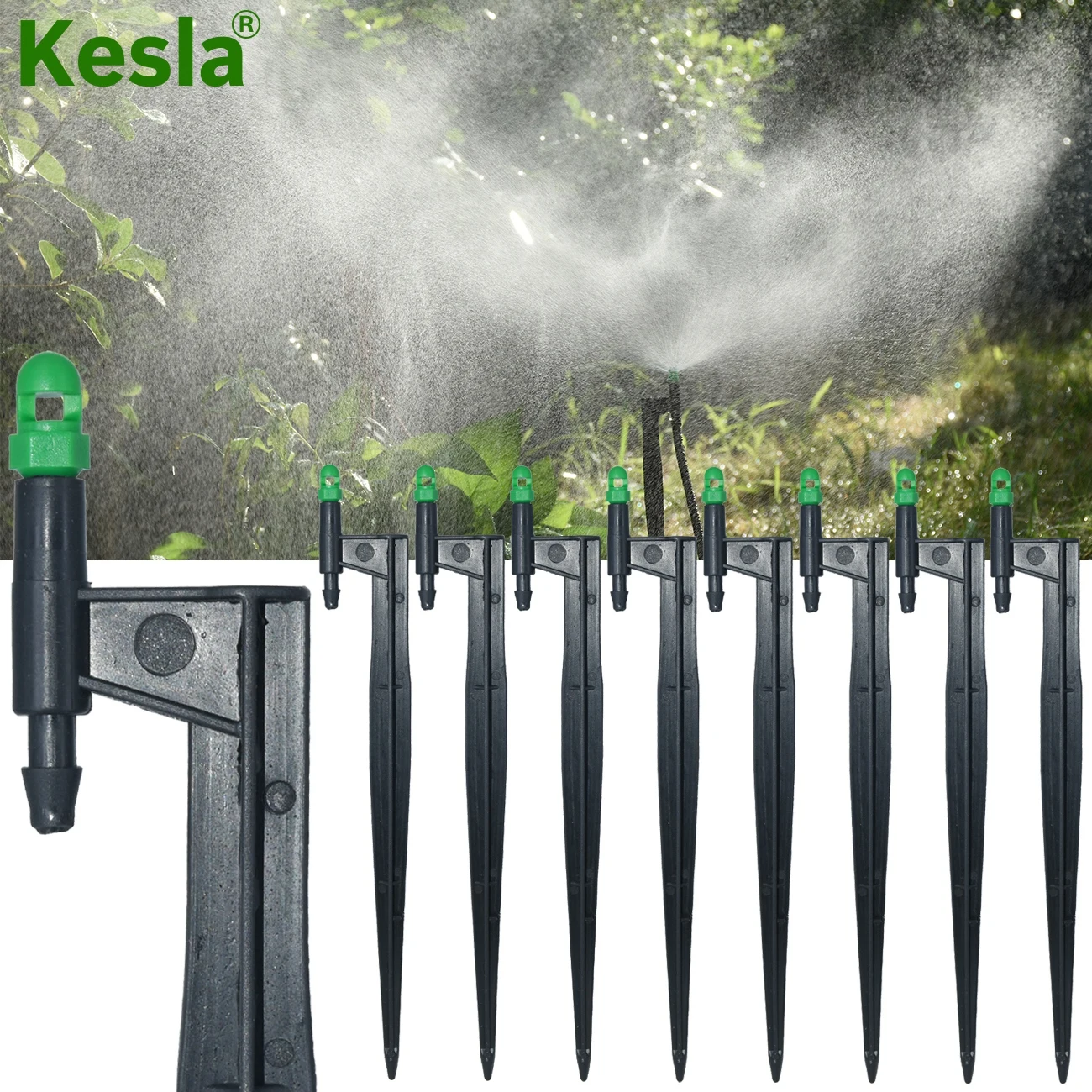 KESLA 10-100PCS Greenhouse 360 Degrees Watering Mist Sprinklers Nozzles on 210MM Stake 4/7mm Garden Irrigation Micro Drip Sprays