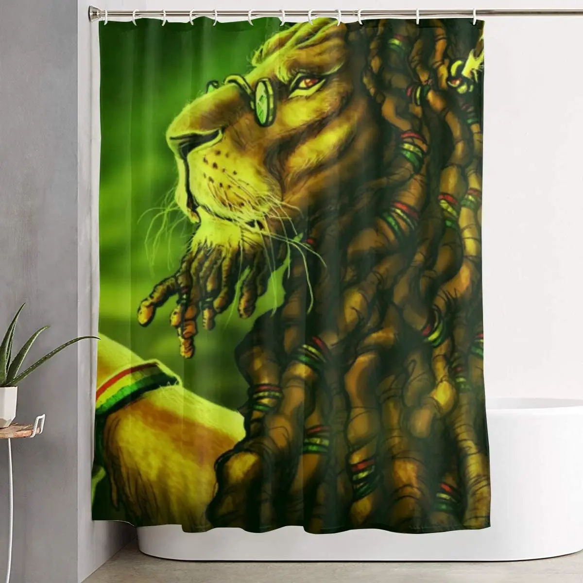 Jamaica Rasta Lion Dreadlocks Green Curtain Waterproof For Bathroom Showers And Bathtubs