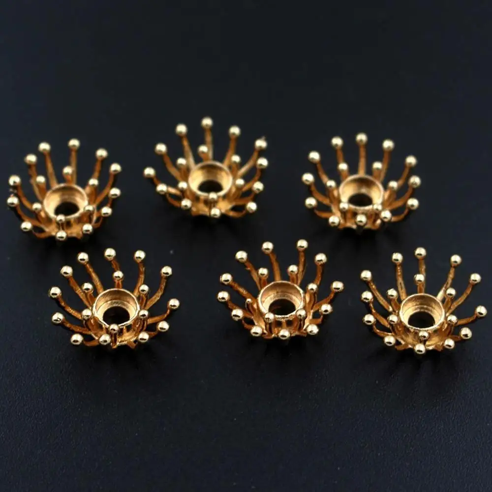 

50pcs 11 13mm Brass Casted Pistils Stamens Flower Cluster Caps Beads Open Back Stone Cameo Base Quality DIY Jewelry Accessories