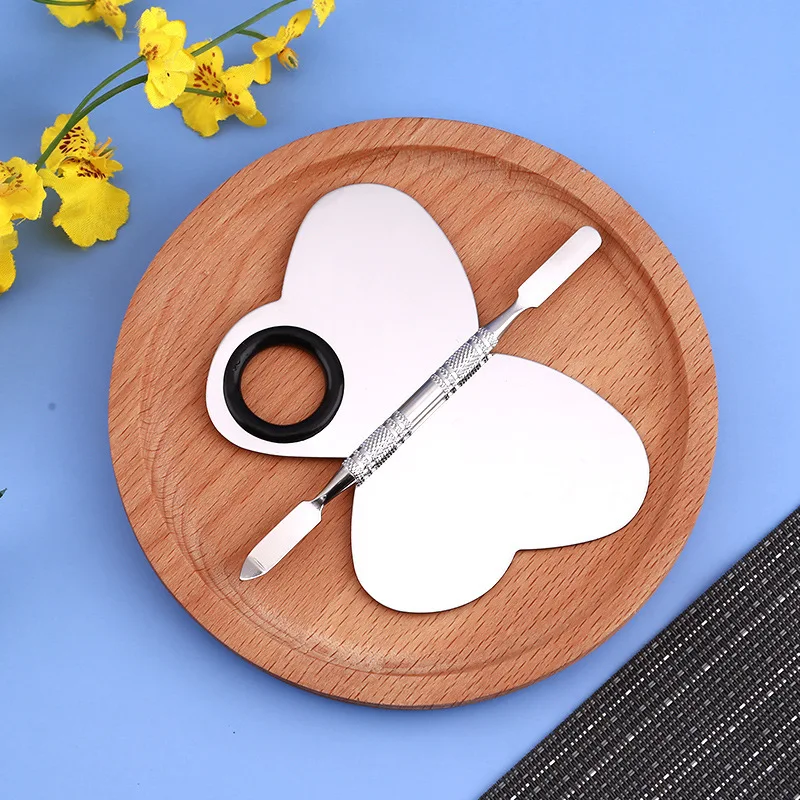 1SET Stainless Steel Color Palette with Spatula Makeup Mixer Foundation Eyeshadow Blend Plate Nail ArtGel Polish Mixing Plate