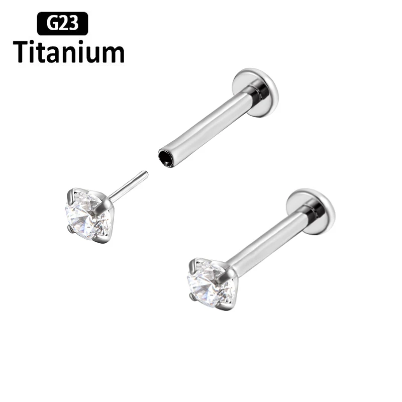 1PC Ear Studs G23 Titanium Piercing 6-10mm Push Pin Ear Piercing Zircon Opal Top Labret Lip Dual-Purpose Pin Series Body Jewelry