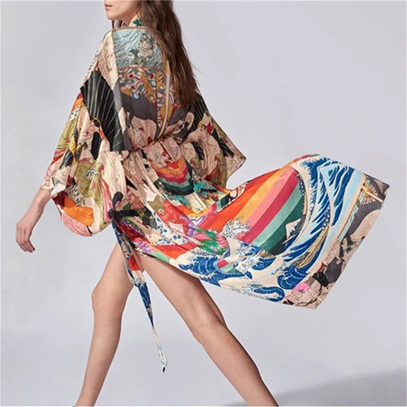 2023 Summer Women Fashion Print Long Sleeve Cardigan Female Blouse Loose Casual Cover Up Shirts Beach Kimono Blusas