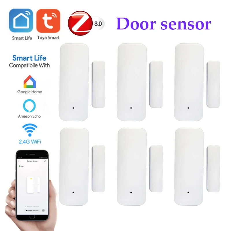 1-5 قطعة tuya الذكية باب الاستشعار wifi زيجبي الباب الاستشعار كاشف app إنذار المنزل الذكي حماية العمل مع أليكسا جوجل