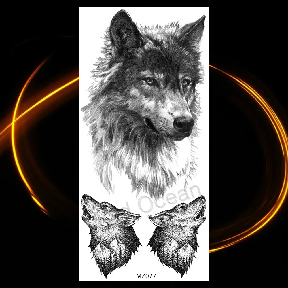 Tatuajes temporales de águila negra para hombres y mujeres, pegatina de tatuaje de Coyote realista, Tigre, Lobo, boceto de montaña creativo, manos