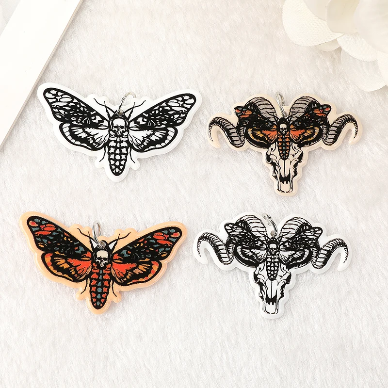 8Pcs Halloween Death Moth Charms Butterfly Acrylic Jewlery Findings For Earring Necklace Diy