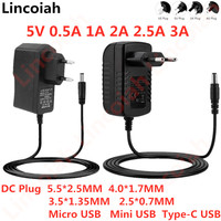 DC 5V 0.5A 1A 2A 2.5A 3A AC 100-240V Converter Switching Power Adapter 5 V Volt 1000MA Power cord Charger Mini Micro Type-C Usb