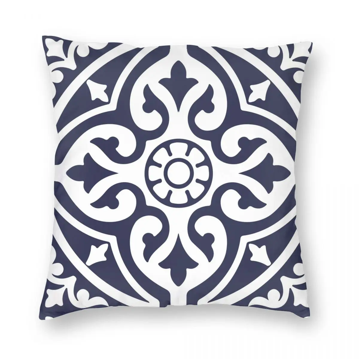 Hamptons Blue And White Moroccan Talavera Tile Square Pillowcase Polyester Linen Velvet Zip Decor Room Cushion Cover 45x45