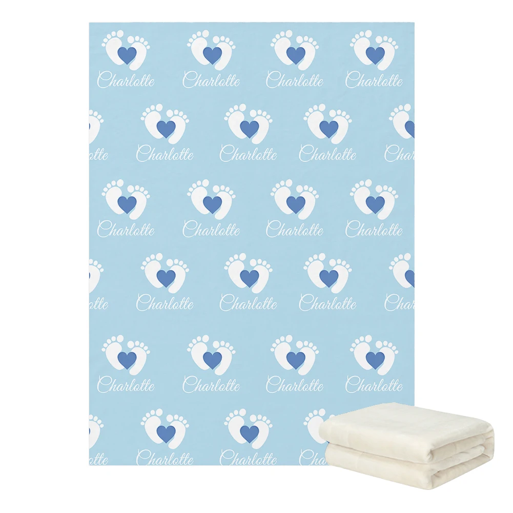 LVYZIHO Personalized Name Feet Heart Baby Blanket - 30x40 / 48x60 / 60x80 Inches - Flannel Fleece Blanket