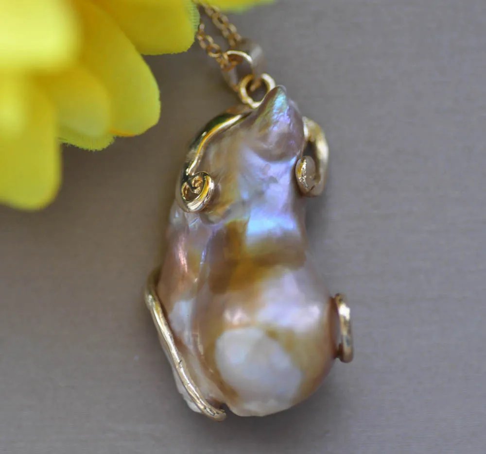 Z10091 Handmade 40mm Big Baroque Lavender Keshi Reborn Pearl Pendant