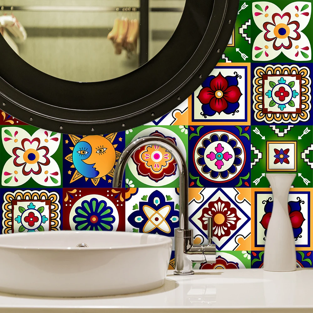 Traumblauer Wandaufkleber im Mandala-Stil mit mattierter Oberfläche, rutschfeste Fliesen-Dekorationsfolie für Fliesen/Boden in Küche, Badezimmer, Kunstwandbild – Detail 29