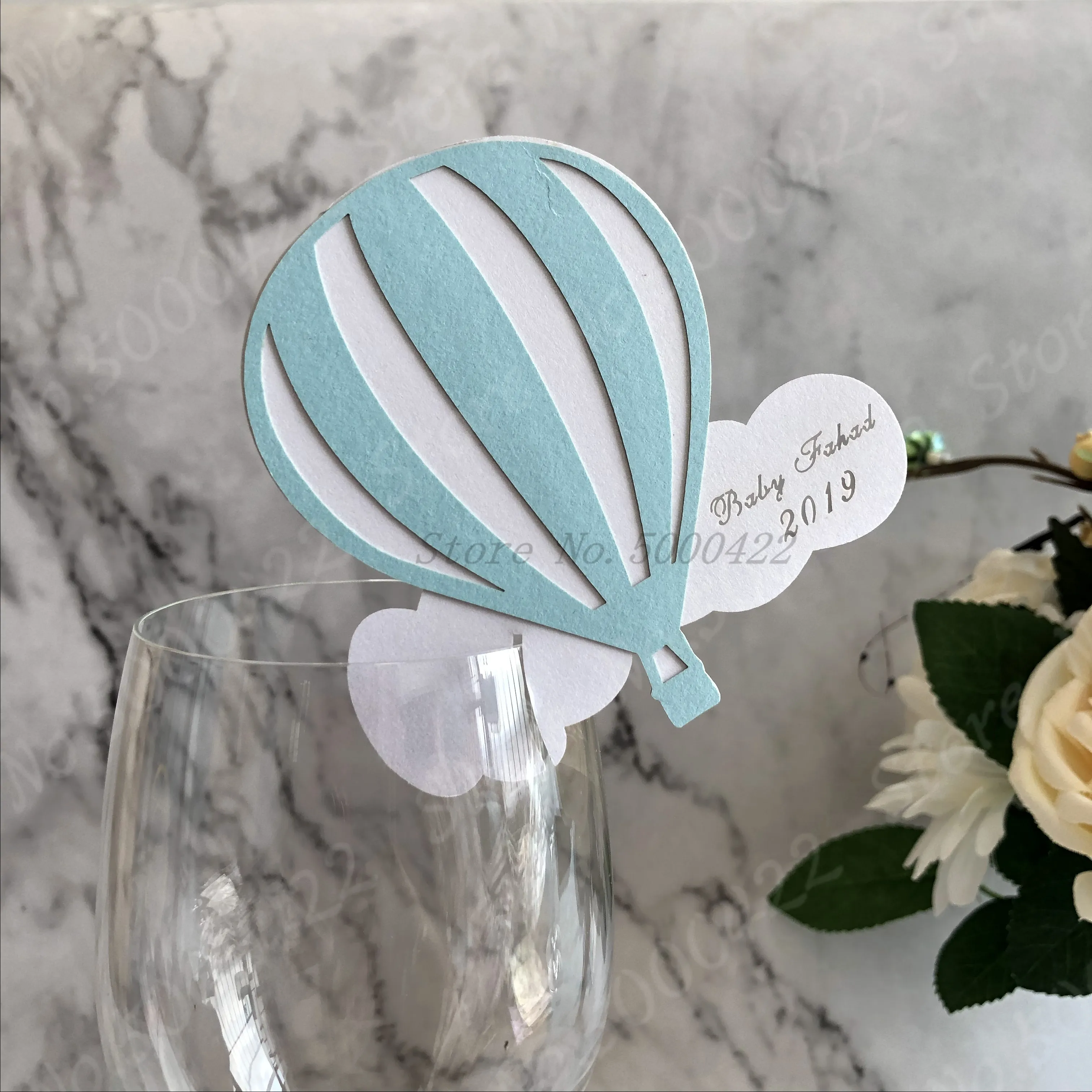 60pcs Balloon Wine Glass Place Name Cards Baby Shower Party Invite Hot air balloon Wedding Event Customizabl Decoration Supplies