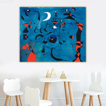 Joan Miro 《Figuur's nachts begeleide door de fosforescerende tracks van slakken》Canvas olieverfschilderij muurhangende decor woondecoratie