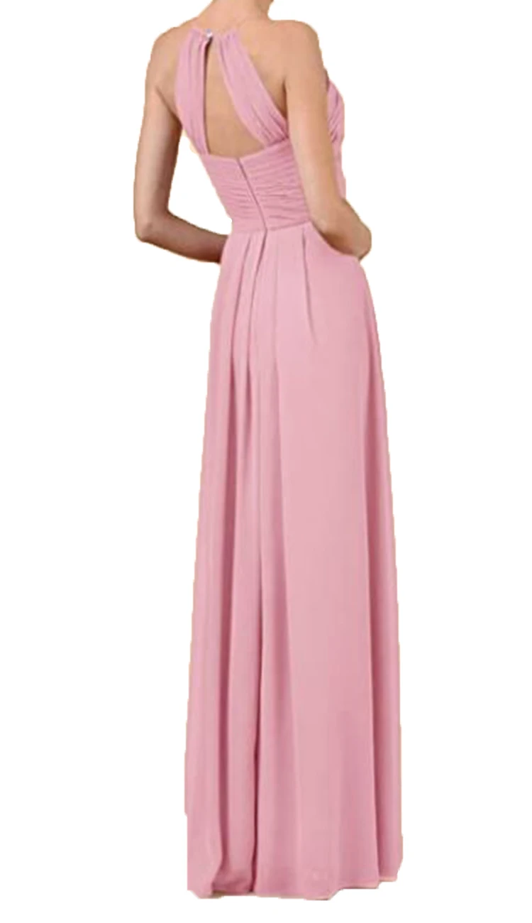 Long chiffon sling pink can be customized size bridesmaid dress long dress evening dress A-line lengthening party evening dress