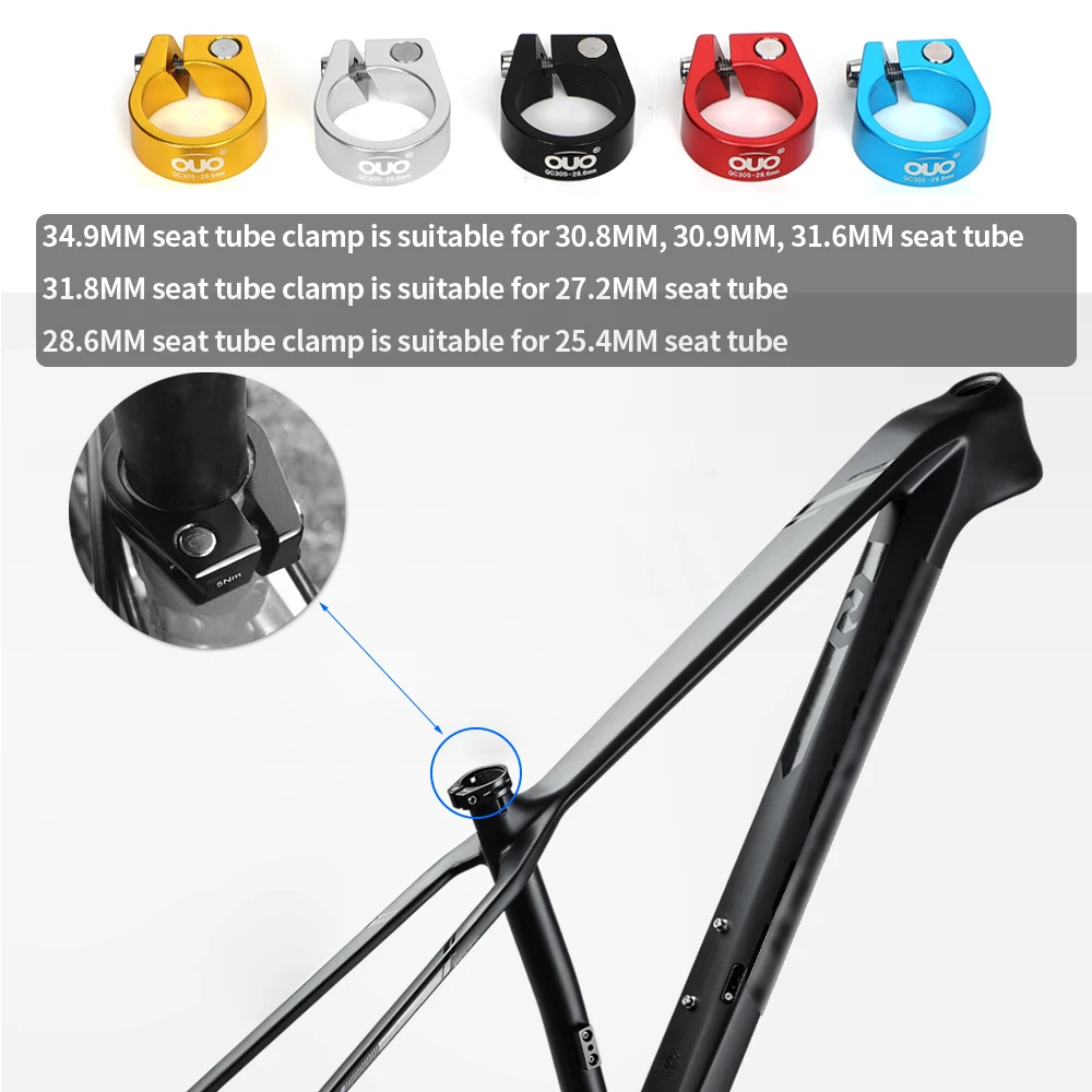 OUO Bike Seat Clamp 28.6/31.8/34.9mm Bicycle Seatpost Clamp Ultralight Aluminum Alloy Bicyl Seat Tube Clip Multicolors