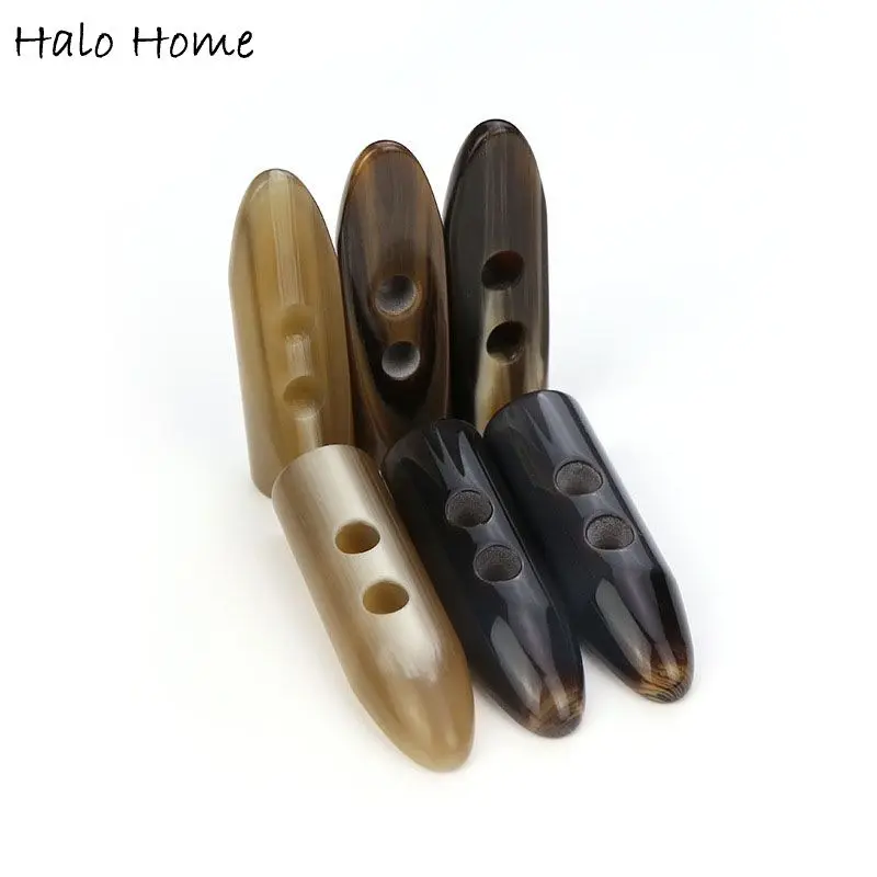 5pcs 2 Hole Resin Bullet Shape Toggle Button Sewing Craft Accessory Compatible Clothing Coat Jacket Blazer Sweater Bag Box 50mm