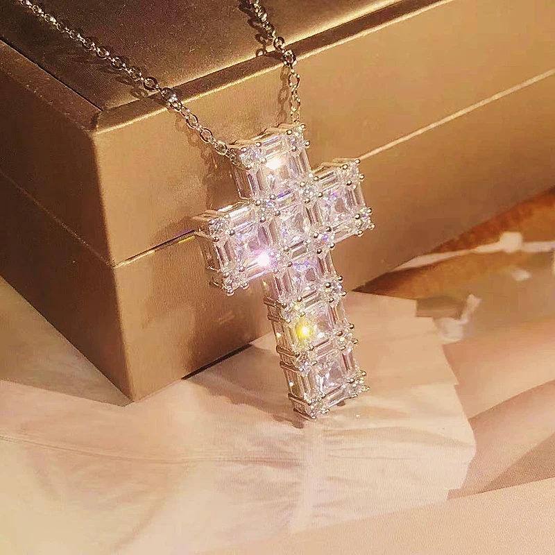 Vintage Cross Pendant AAAAA Cz Stone 925 Sterling Silver Hiphop Pendant Necklace For Women Men Party Wedding Jewelry