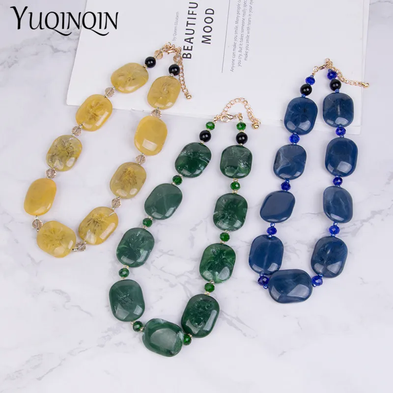 Fashion Big Long/Custom Choker Necklaces Female Statement Vintage Necklace Women Natural Stone Resin Acrylic Designer Necklace