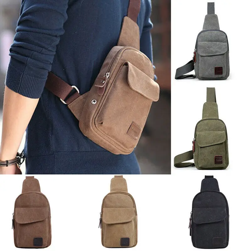Unisex Canvas Waist Packs Men Travel Chest-Bag Casual Cross Body Bags Outdoor Canvas Satchel Shoulder Bag
