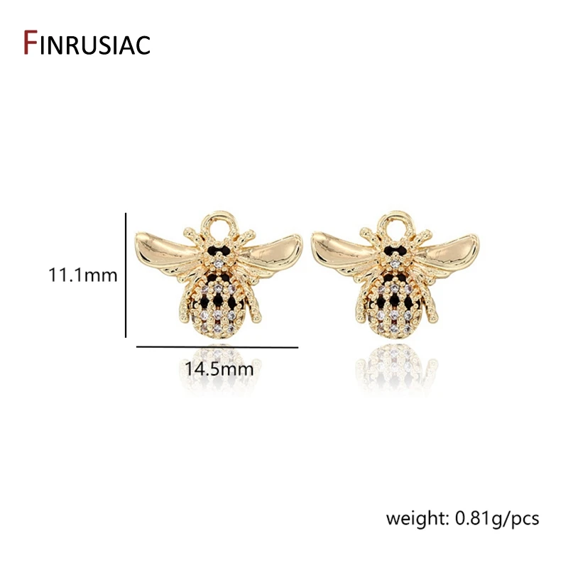 14K Gold Plated Zircon Mini Bee Pendant Charm Accessories DIY Making Necklace Earrings Components